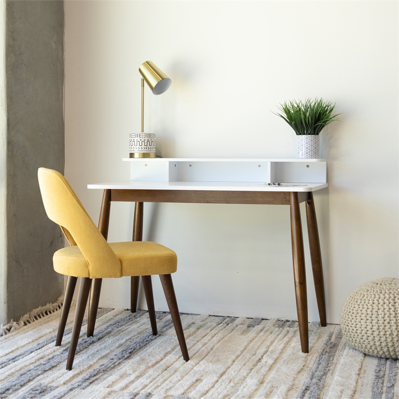 Phoenix MidCentury Modern Rectangular Solid Wood Desk in White Cymax