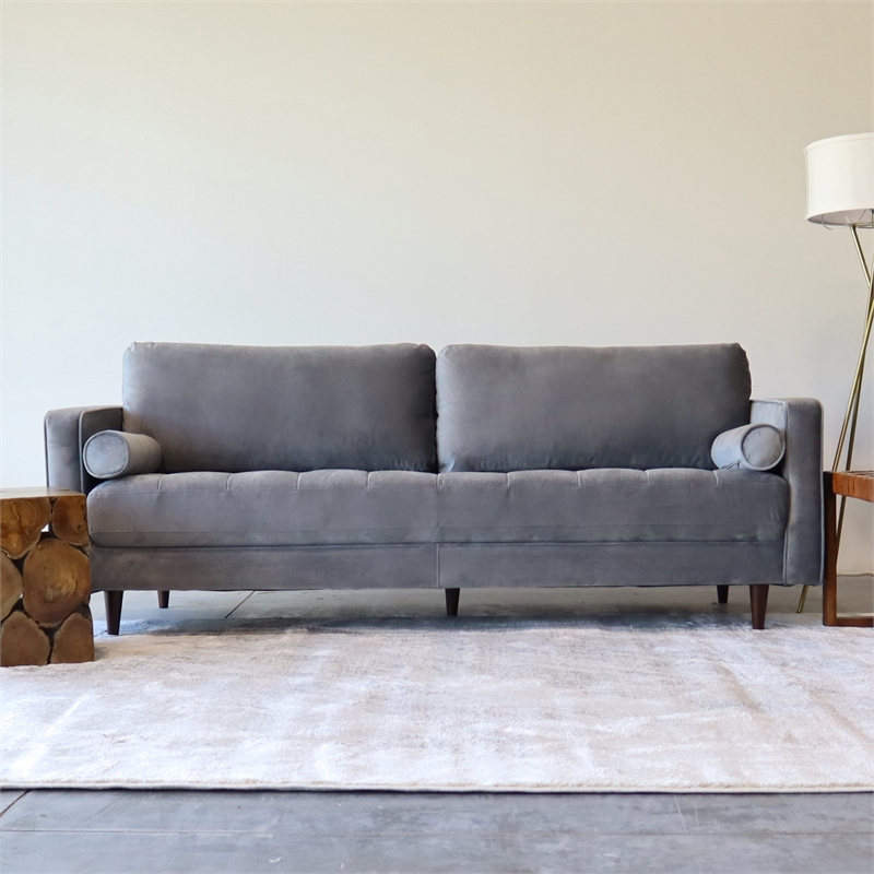 Mid Century Modern Demi Gray Velvet Sofa ASH0291