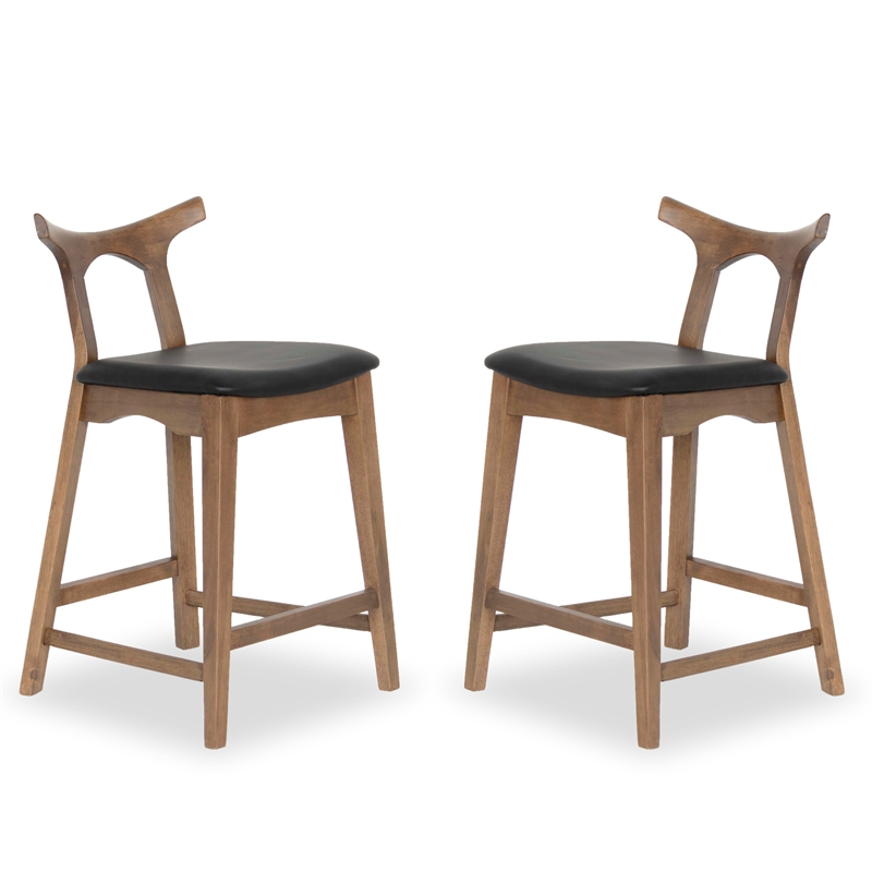 Jaxon Mid-Century Rectangular Faux Leather Counter Stool in Black (SET OF 2)