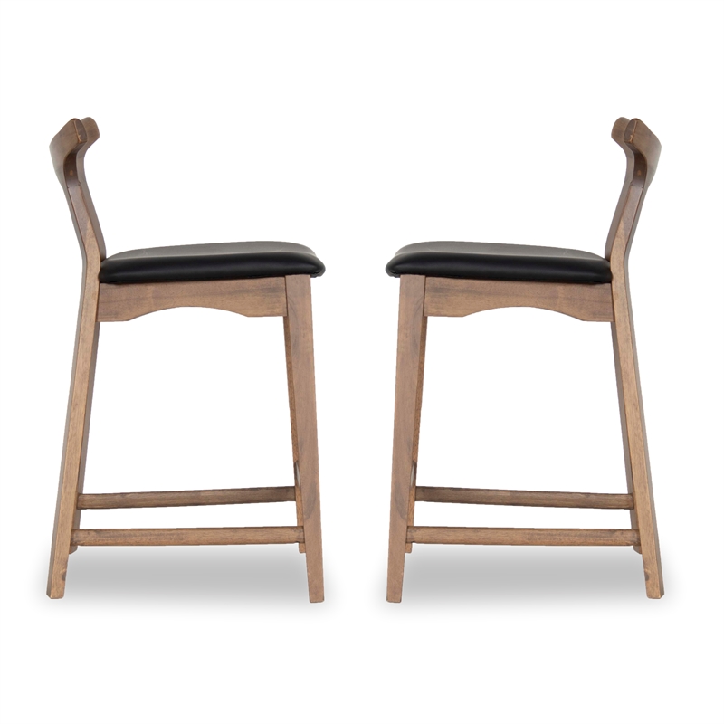 Jaxon Mid-Century Rectangular Faux Leather Counter Stool in Black (SET OF 2)
