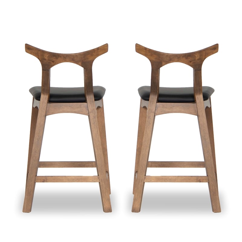 Jaxon Mid-Century Rectangular Faux Leather Counter Stool in Black (SET OF 2)