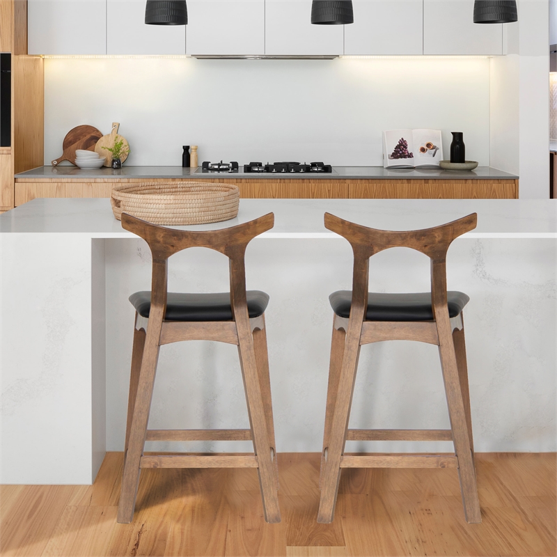 Jaxon Mid-Century Rectangular Faux Leather Counter Stool in Black (SET OF 2)