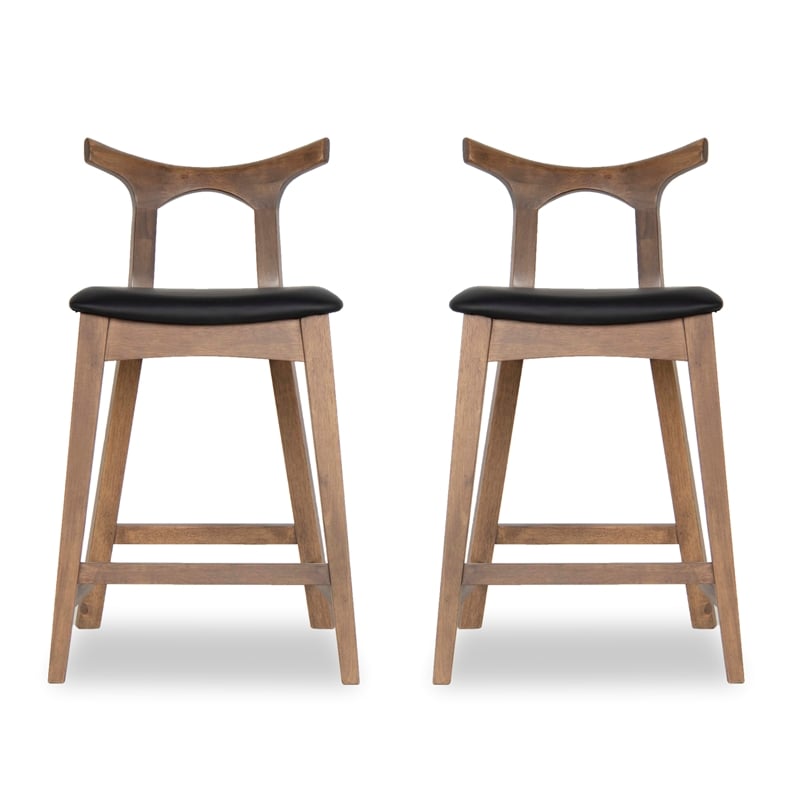Jaxon Mid-Century Rectangular Faux Leather Counter Stool in Black (SET OF 2)