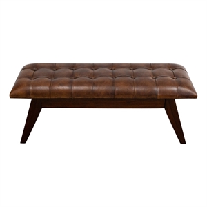 Neva Button-Tufted Genuine Leather Upholstered Bench in Tan