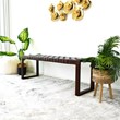 Elenor Mid-Century Modern Rectangular Genuine Tan Leather & Solid Wood Bench