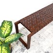 Elenor Mid-Century Modern Rectangular Genuine Tan Leather & Solid Wood Bench