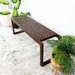 Elenor Mid-Century Modern Rectangular Genuine Tan Leather & Solid Wood Bench