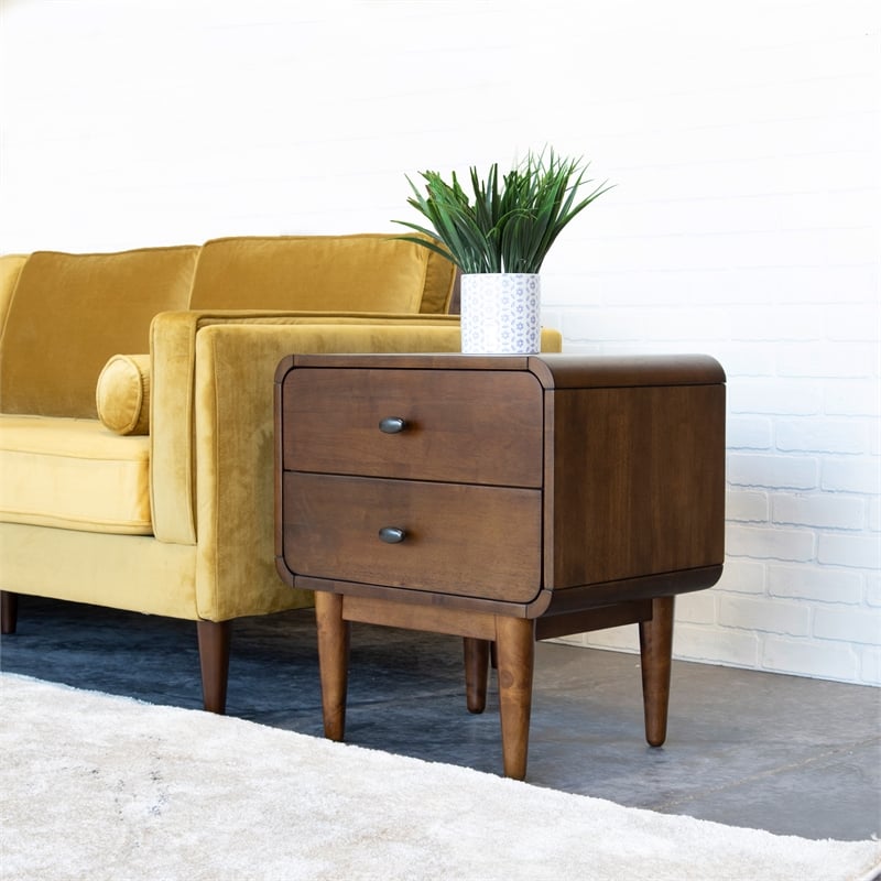 Stafford Mid-Century Modern Rectangular Solid Wood 2-Drawer NightStand  in Brown