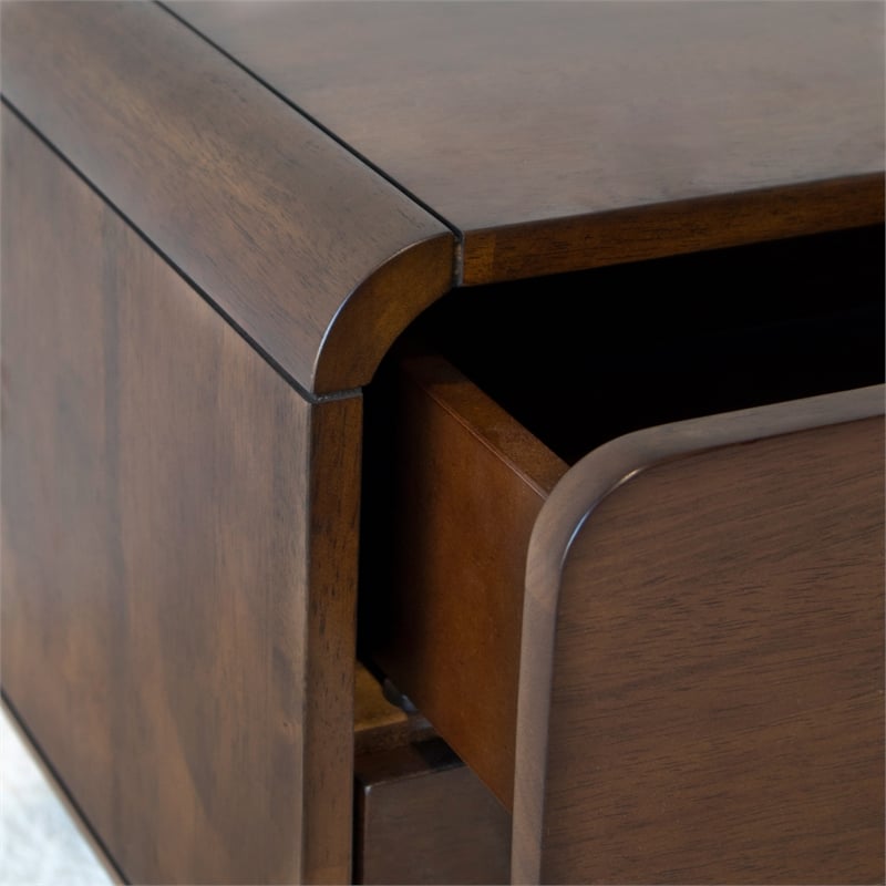 Stafford Mid-Century Modern Rectangular Solid Wood 2-Drawer NightStand  in Brown