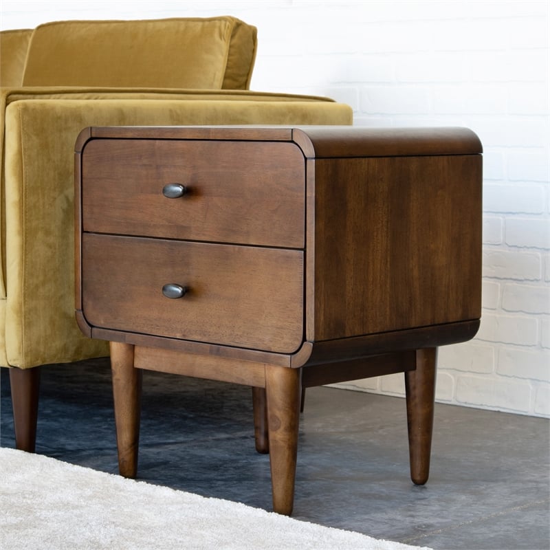 Stafford Mid-Century Modern Rectangular Solid Wood 2-Drawer NightStand  in Brown