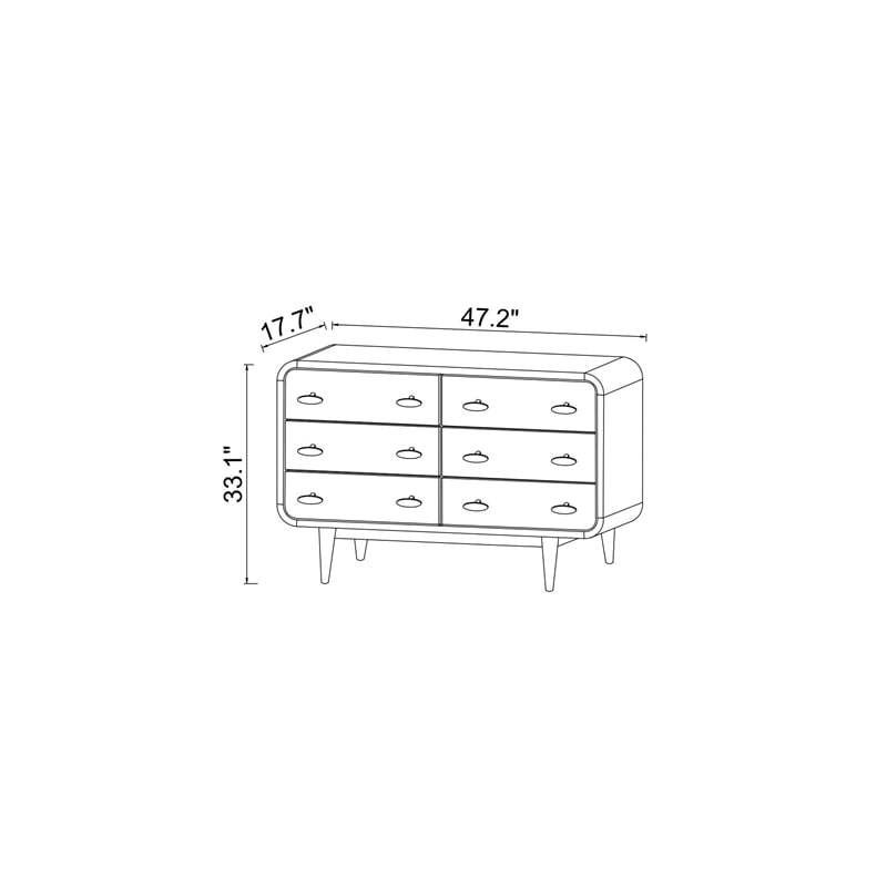 Stafford Modern Bedroom 6 Drawers Dressers in Solid Wood Walnut Brown