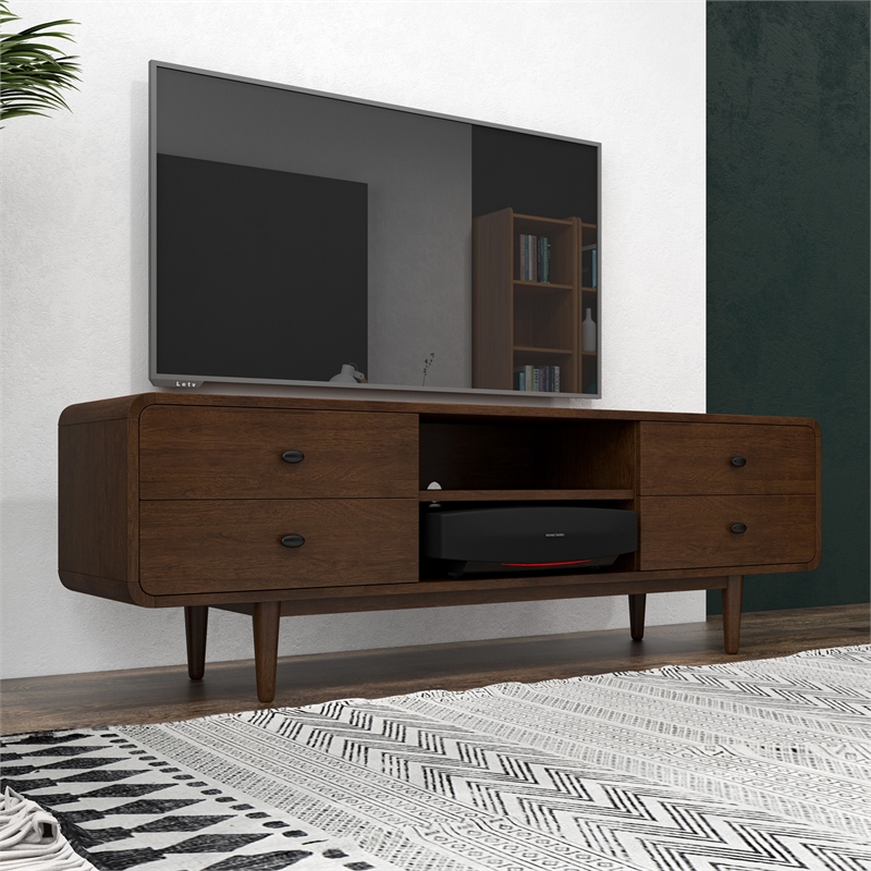 Stafford Mid-Century Modern Solid Wood Brown Tv Stand for 35/72 inch TV