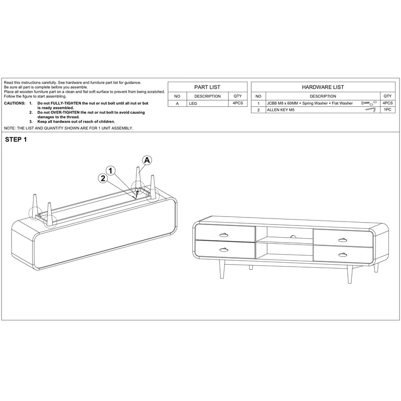 Stafford Mid-Century Modern Solid Wood Brown Tv Stand for 35/72 inch TV