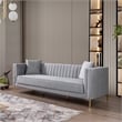 Ashcroft Kali Style Velvet Upholstered Square Arm Couch in Gray