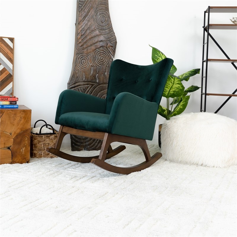 Logan Modern Tight Back Green Velvet Glider Rocking Chair for Nursery