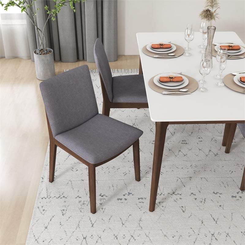 Valentine Mid-Century Modern Light Gray Fabric Dining Chair Set of 2