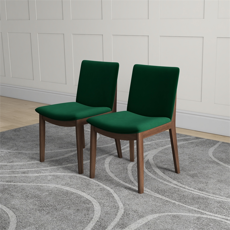 Valentine Mid Century Modern Green Velvet Dining Chair Set