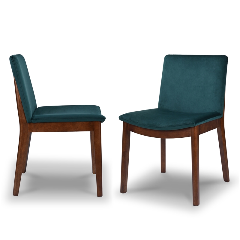Mid Century Modern Valentine Green Velvet Dining Chairs (Set of 2