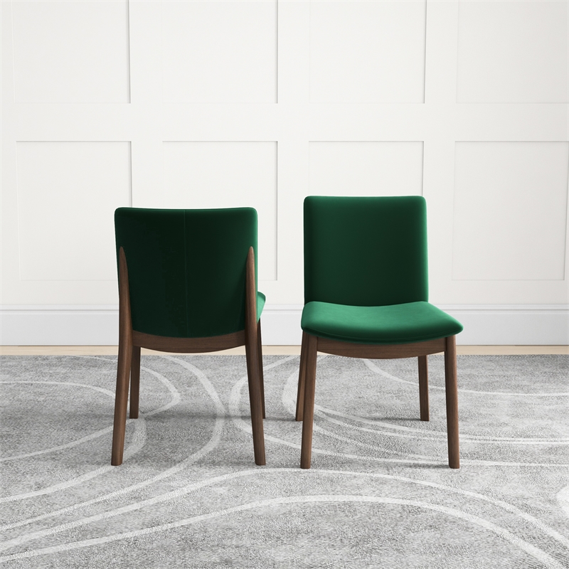 Valentine Mid Century Modern Green Velvet Dining Chair Set