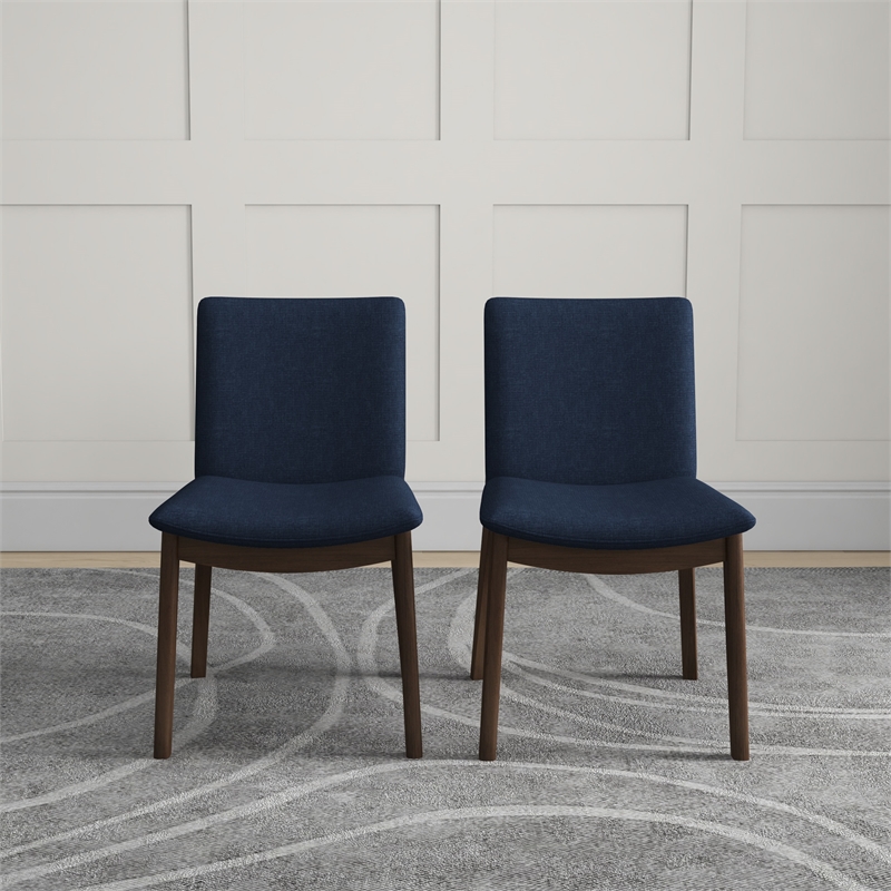 Valentine Mid-Century Modern Navy Blue Fabric Dining Chair Set of 2
