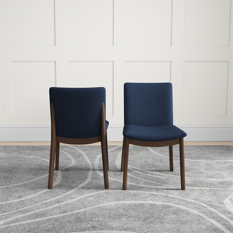 Valentine Mid-Century Modern Navy Blue Fabric Dining Chair Set of 2