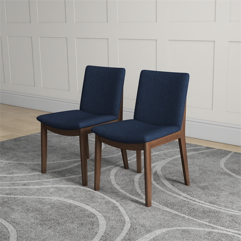 Valentine Mid-Century Modern Navy Blue Fabric Dining Chair Set of 2