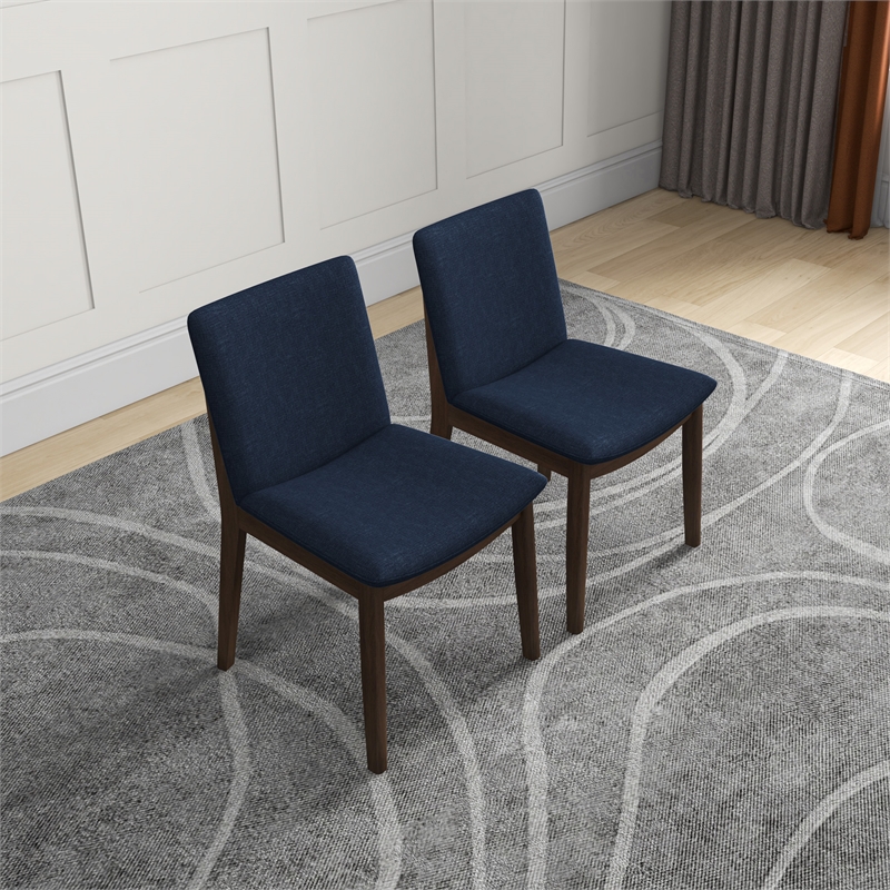 Valentine Mid-Century Modern Navy Blue Fabric Dining Chair Set of 2