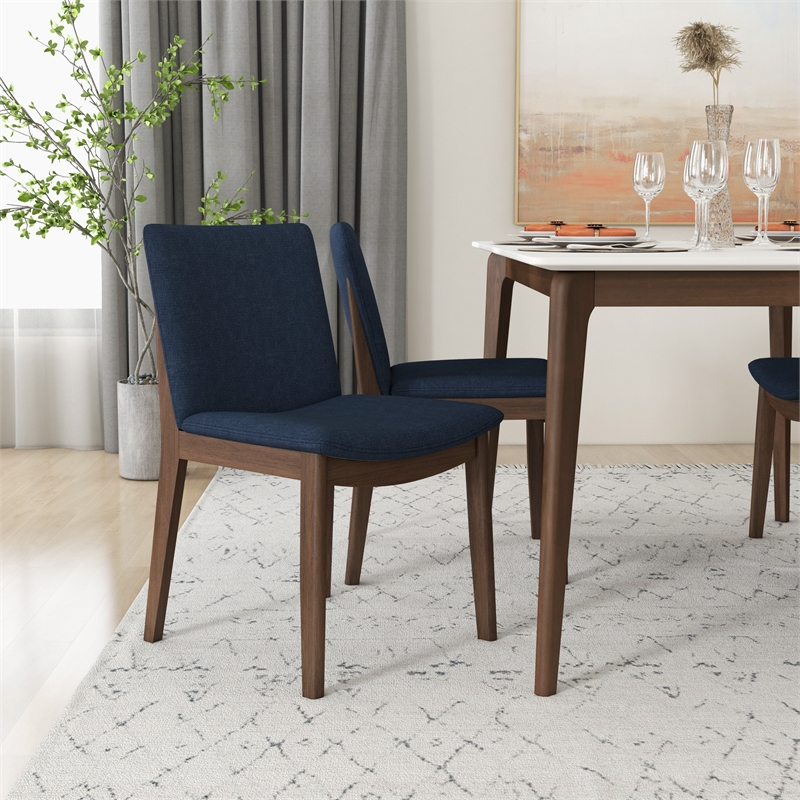 Valentine Mid-Century Modern Navy Blue Fabric Dining Chair Set of 2