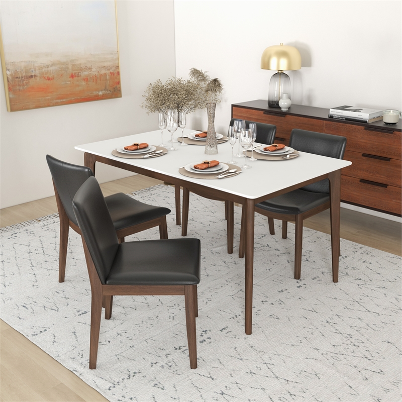 Valentine Mid-Century Modern Faux Leather Dining Chair in Black (Set of 2)