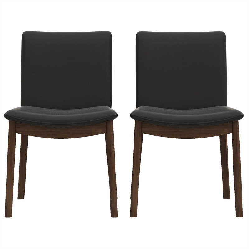 Valentine Mid-Century Modern Faux Leather Dining Chair in Black (Set of 2)