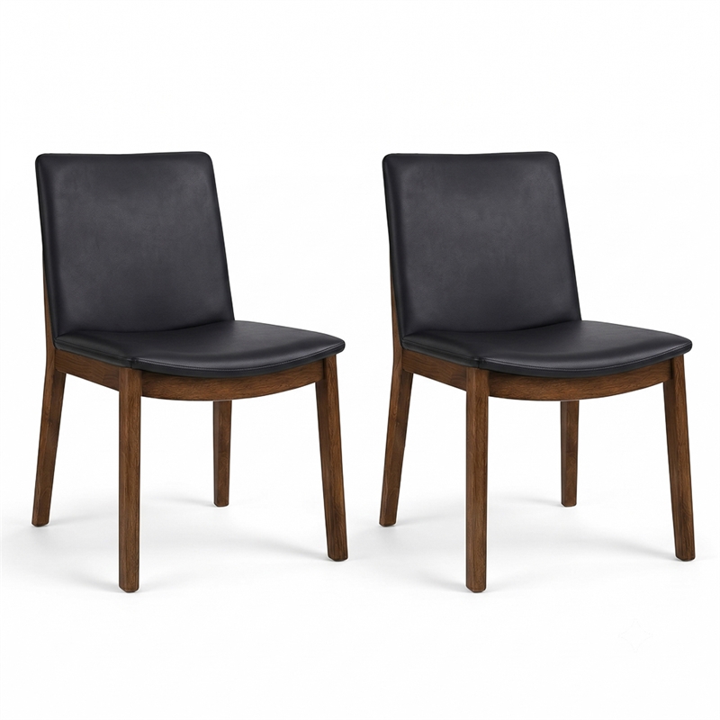Valentine Mid-Century Modern Faux Leather Dining Chair in Black (Set of 2)