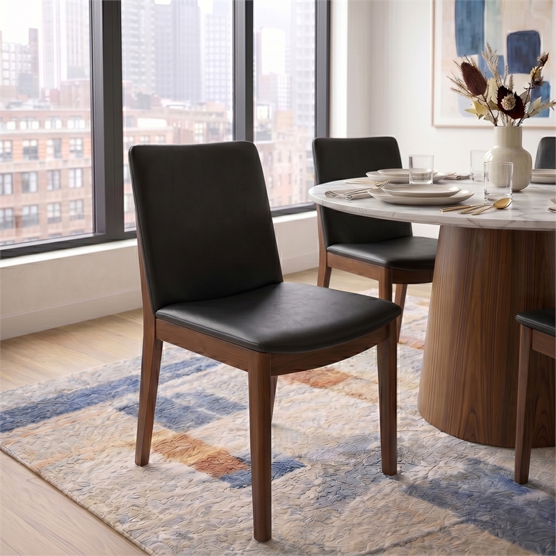 Valentine Mid-Century Modern Faux Leather Dining Chair in Black (Set of 2)