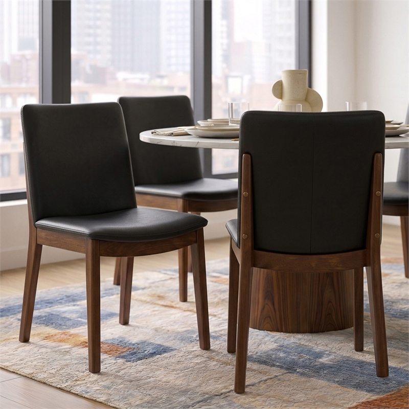 Valentine Mid-Century Modern Faux Leather Dining Chair in Black (Set of 2)