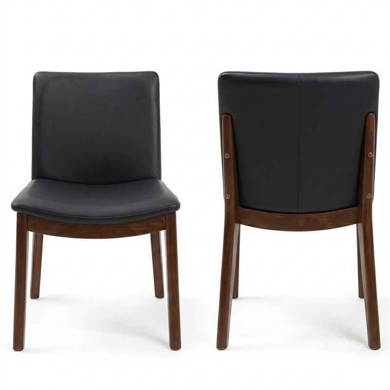 Valentine Mid-Century Modern Faux Leather Dining Chair in Black (Set of 2)