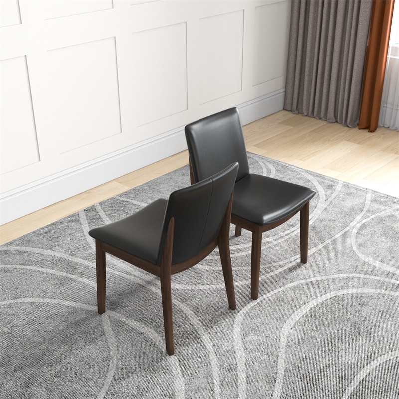 Valentine Mid-Century Modern Faux Leather Dining Chair in Black (Set of 2)