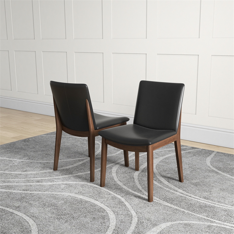 Valentine Mid-Century Modern Faux Leather Dining Chair in Black (Set of 2)