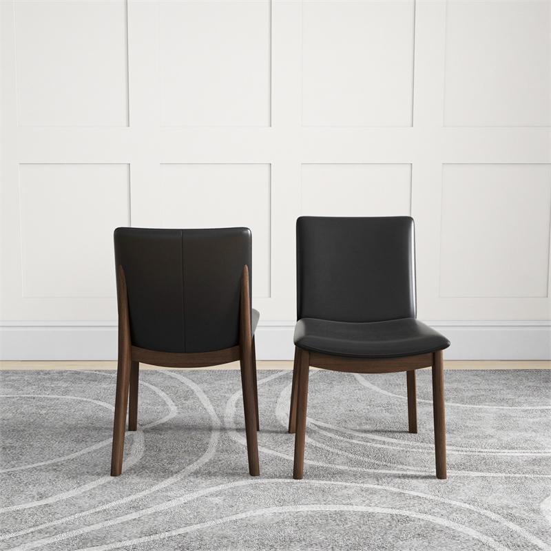 Valentine Mid-Century Modern Faux Leather Dining Chair in Black (Set of 2)