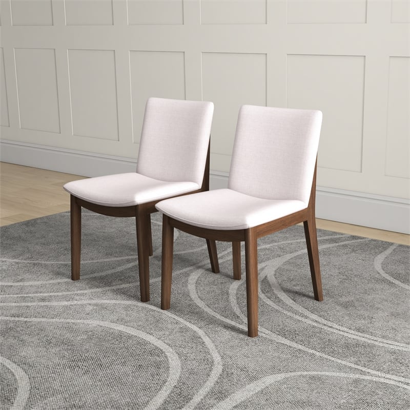 Valentine Mid-Century Modern Cream Fabric Dining Chair (Set of 2)