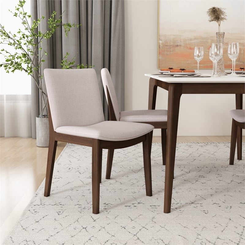 Valentine Mid-Century Modern Cream Fabric Dining Chair (Set of 2)