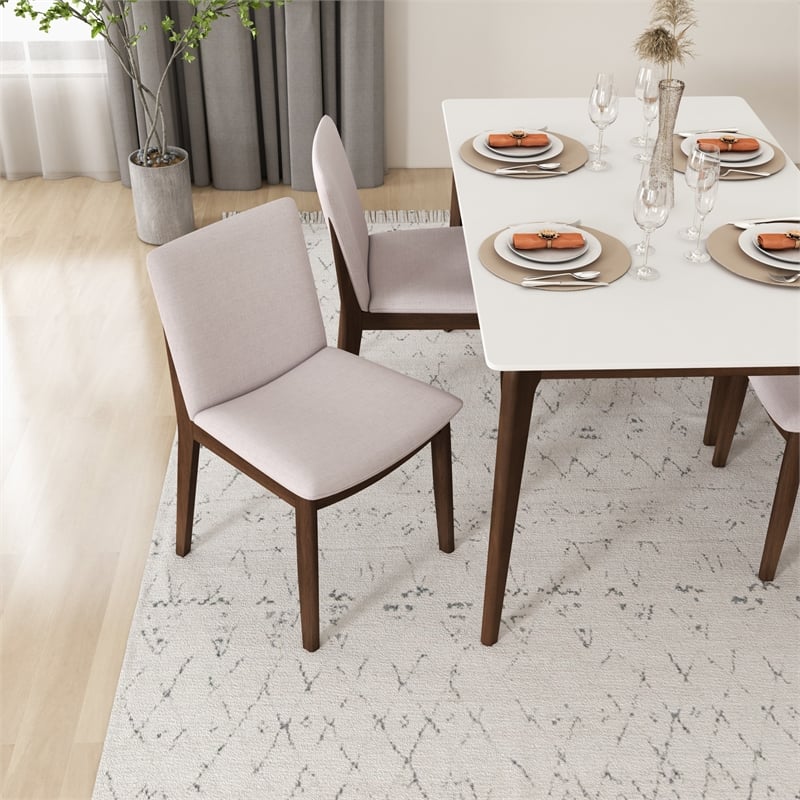 Valentine Mid-Century Modern Cream Fabric Dining Chair (Set of 2)