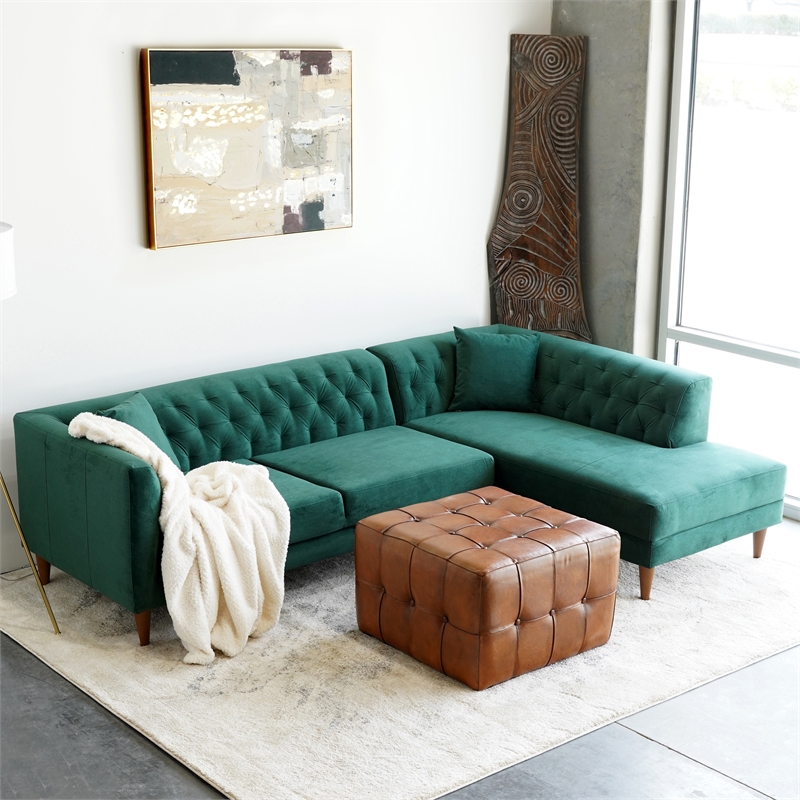 Mid Century Modern Calvon Green Microfiber Sectional Sofa Right Facing ASH0304