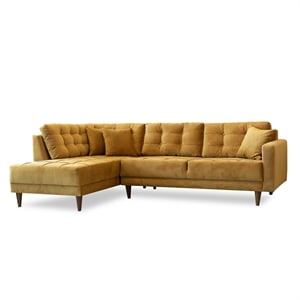 deven mid-century l-shaped cushion back microfiber sectional gold