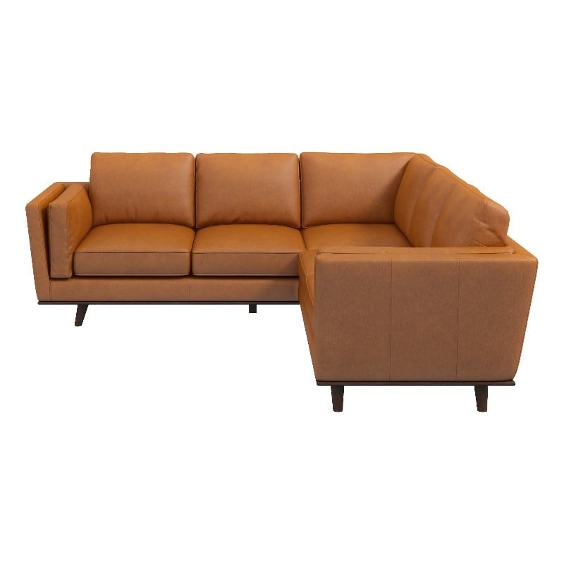 Timbukto Tan Leather Modern Living Room Symmetrical Corner Sectional Sofa