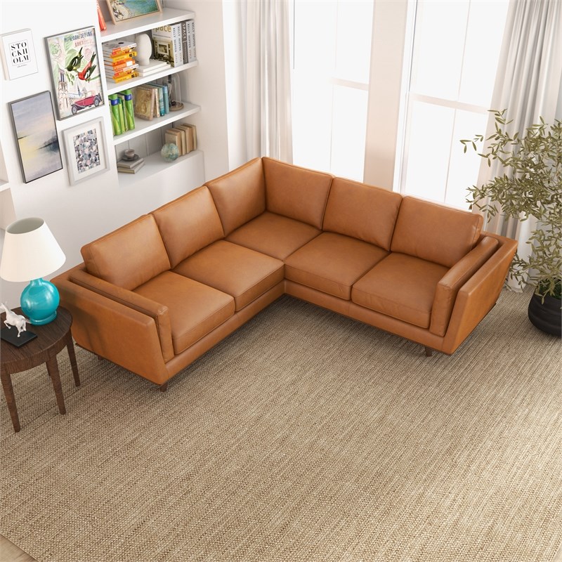 Timbukto Tan Leather Modern Living Room Symmetrical Corner Sectional Sofa