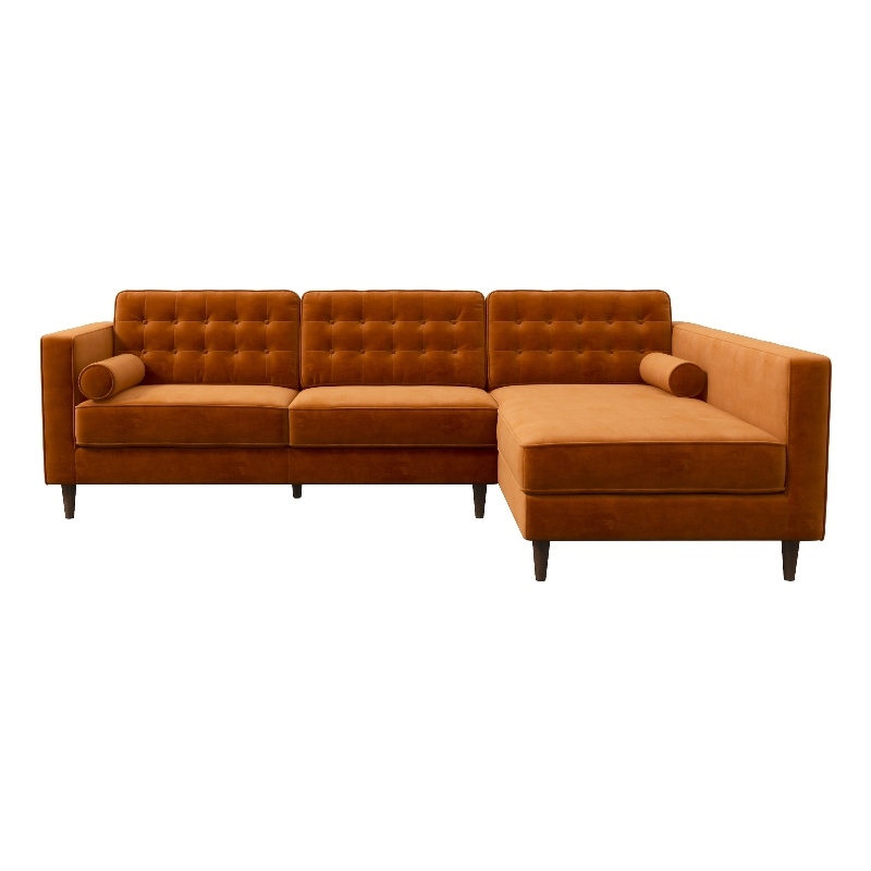 Owen Orange Velvet Modern Living Room Corner Sectional Couch