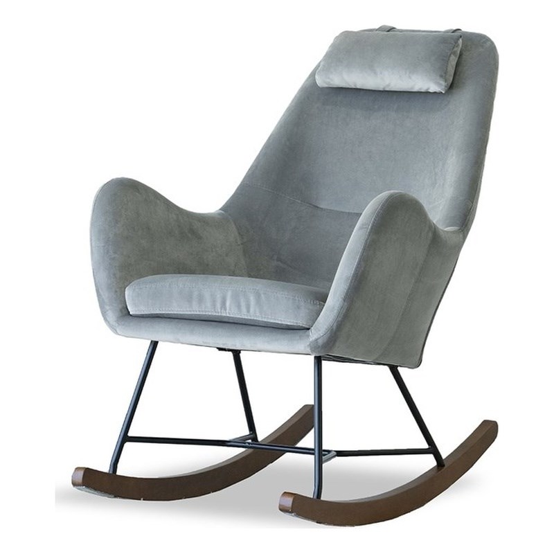 Revi Mid Century Modern Glider Velvet Rocking Chair for Nursery in Gray