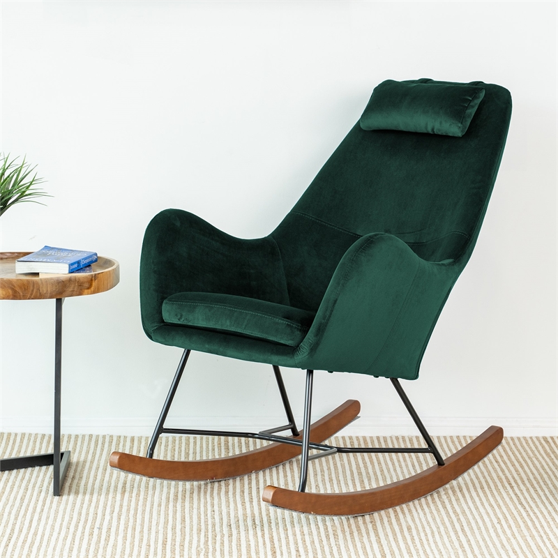 Revi Mid Century Modern Indoor Velvet Nursery Rocking Chairs in