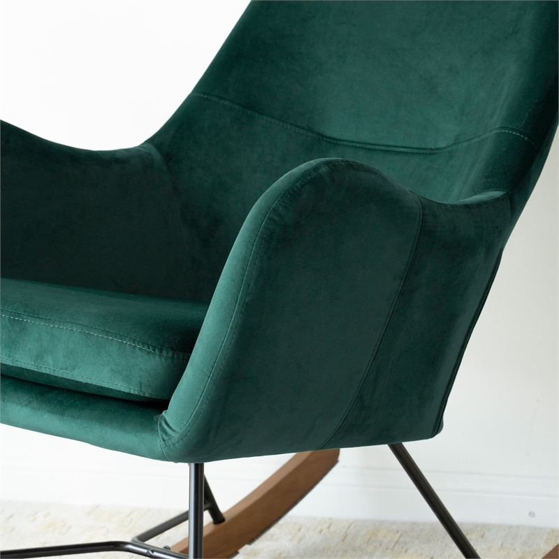 Revi Mid Century Modern Indoor Velvet Nursery Rocking Chairs in Green