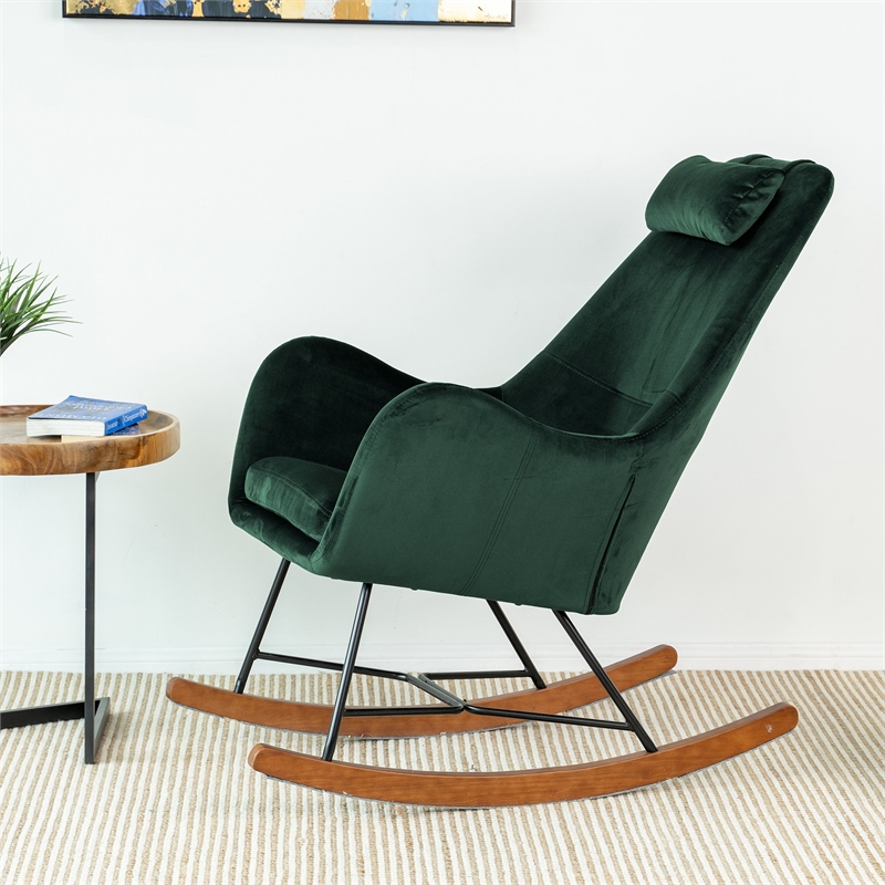 Revi Mid Century Modern Indoor Velvet Nursery Rocking Chairs in