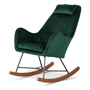 Revi Mid Century Modern Indoor Velvet Nursery Rocking Chairs in Green